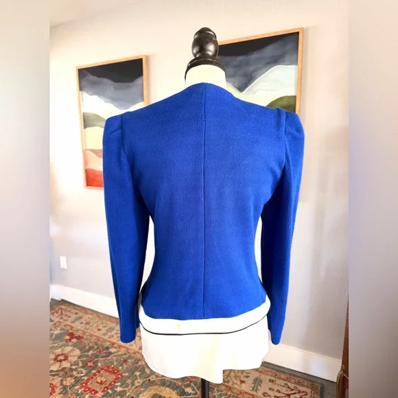 Leslie Fay Blue and White Knit Jacket - Picture 3 of 8